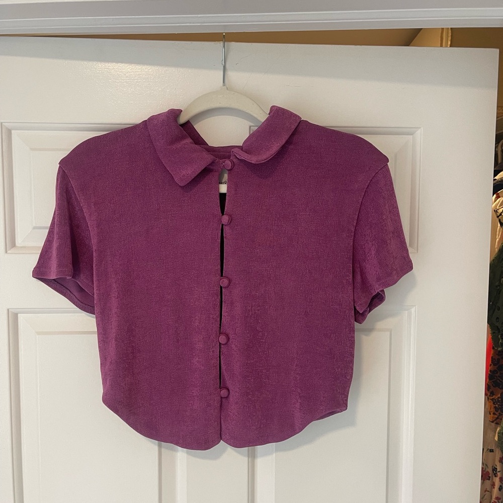 With Jean Purple Button-Up Crop Top
